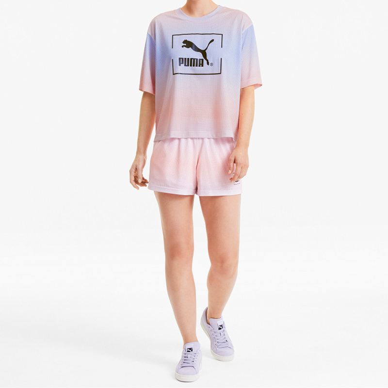 (WMNS) PUMA Gradient Tie Dye Mesh Short Sleeve Purple 598619-46