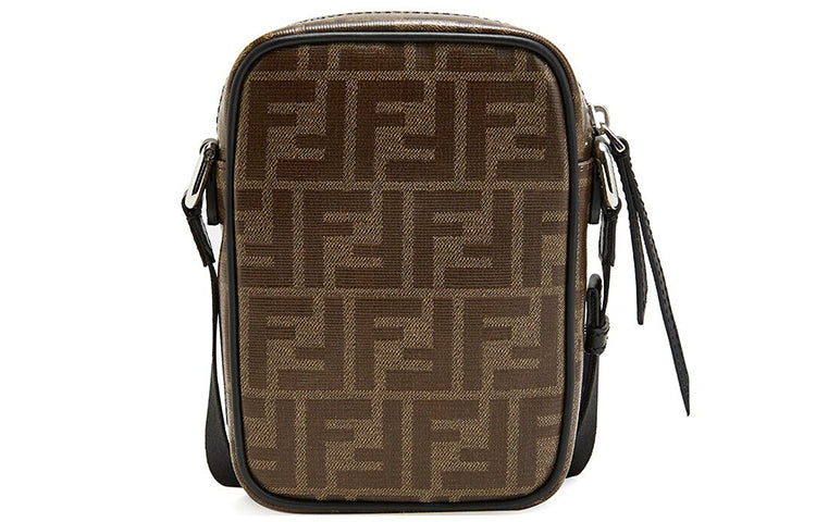 FENDI Logo FF Pattern Black Circular Logo Canvas Shoulder Messenger Bag Brown / Black 7VA456-A5K4-F17PZ