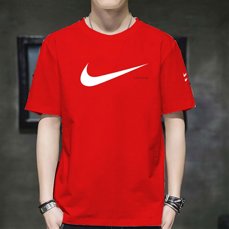 Nike Swoosh Logo Printing Knit Round Neck Short Sleeve Red DB5858-657