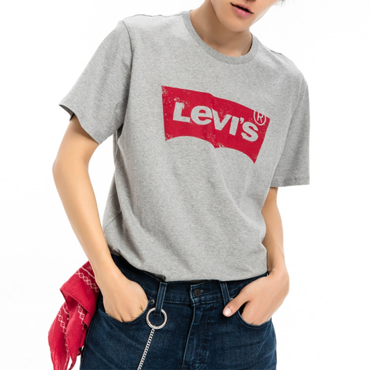 Men's Levis Gray Round Neck Pure Cotton Classic LOGO Printing Short Sleeve Gray 17783-0200