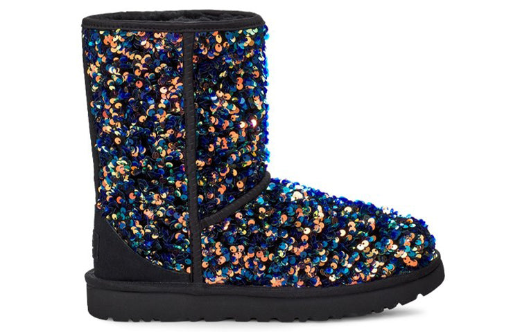 (WMNS) UGG Classic Short Stellar Sequin Snow Boots Black/Blue 1112514-BLK