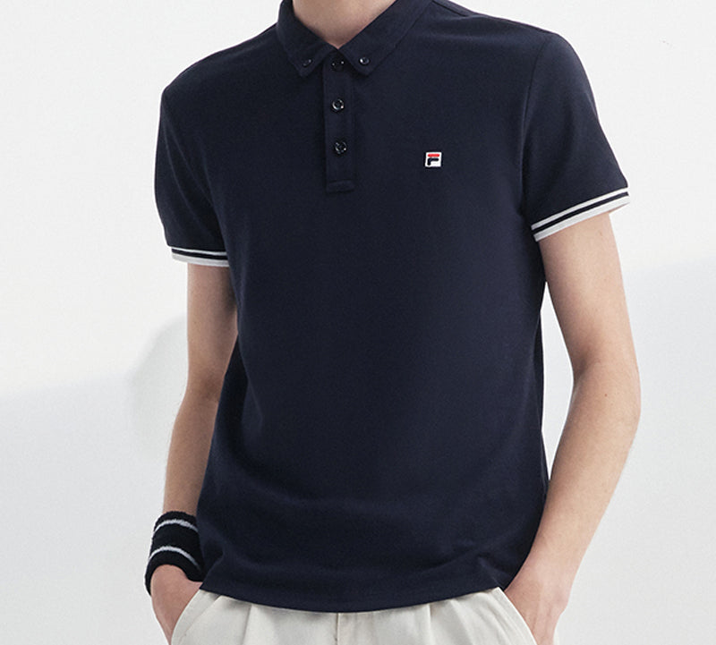 FILA Logo Printing Cotton Short Sleeve Polo Shirt Blue F61M028119F-NV