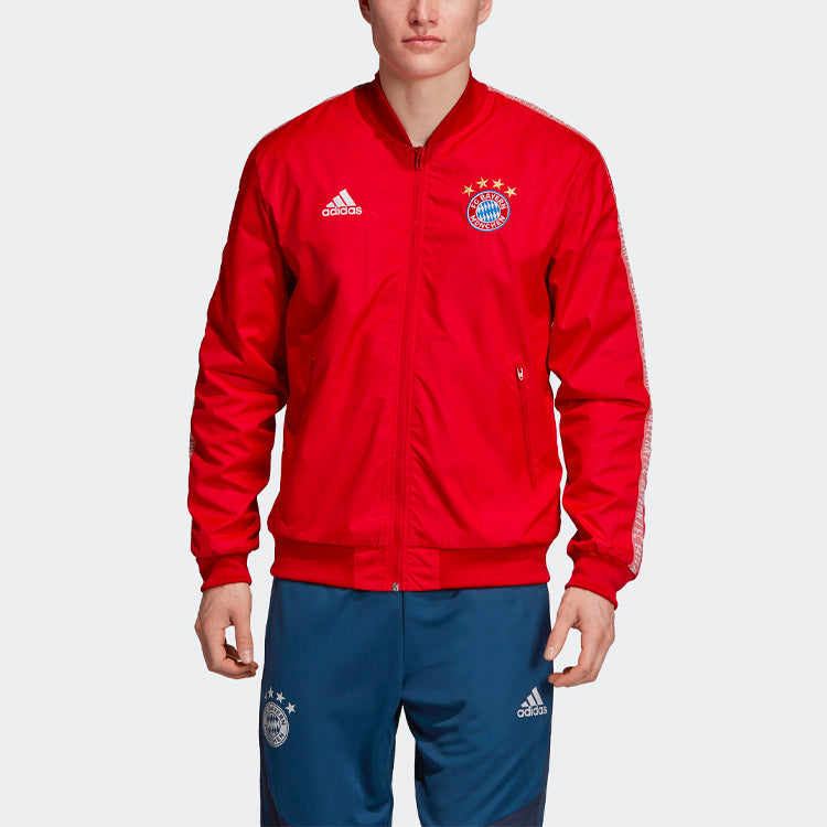 adidas 19-20 Season Bayern Munich Black Soccer/Football logo Sports Loose Training Long Sleeves Jacket Red DX9218