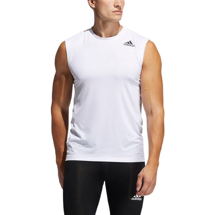 Men's adidas Solid Color Logo Round Neck Sports White Vest GM0519