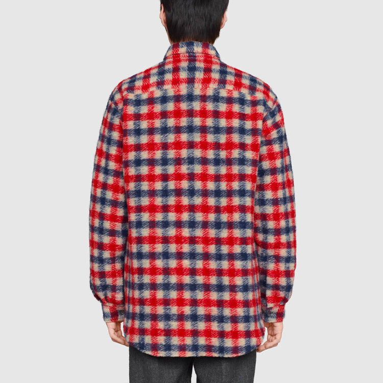 Gucci Checked Wool Shirt With Mushrooms 'Red Blue' 636405-ZAFK3-9038