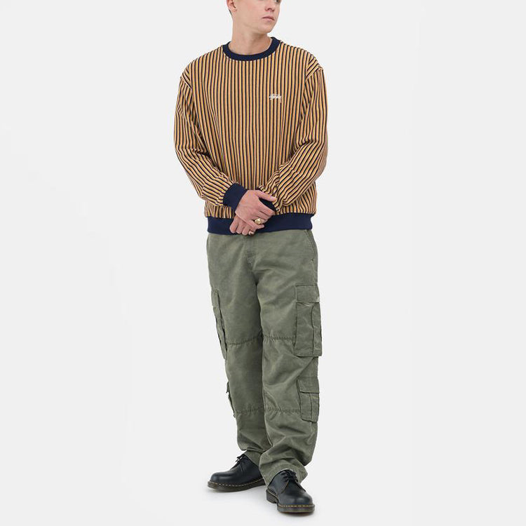 Men's Stussy Logo Stripe Round Neck Yellow 1140272