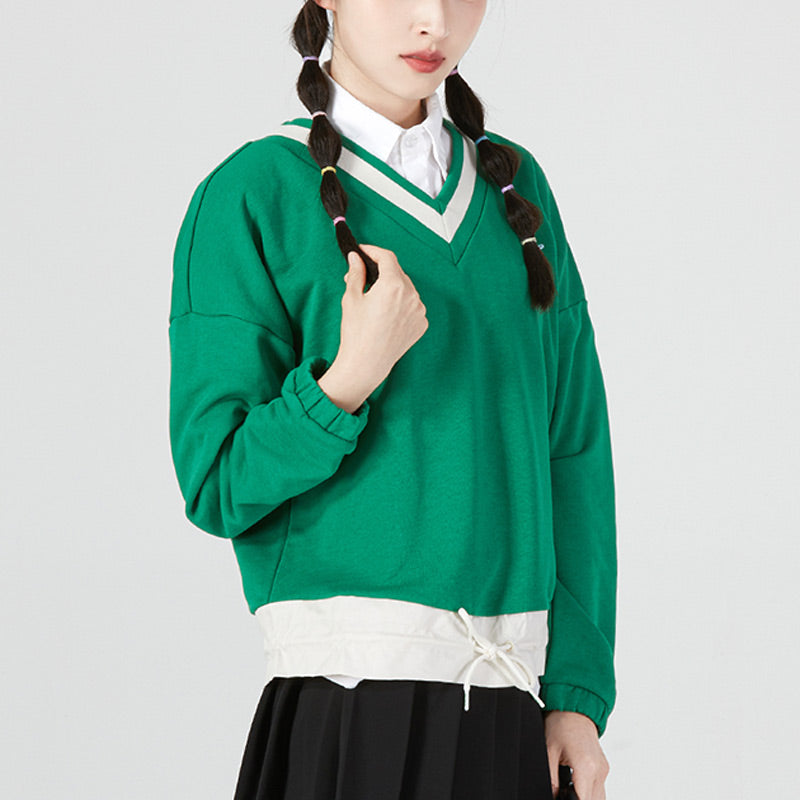 (WMNS) PUMA Logo V neck Sweatshirt 'Green' 537524-86