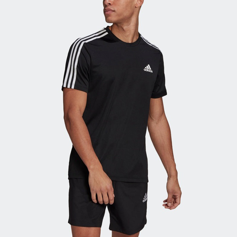 adidas M 3s T Casual Sports Side Stripe Round Neck Short Sleeve Black GM2105