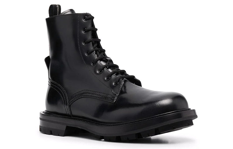 Alexander McQueen Polished Leather Combat Boots 'Black' 683569WHZ801000