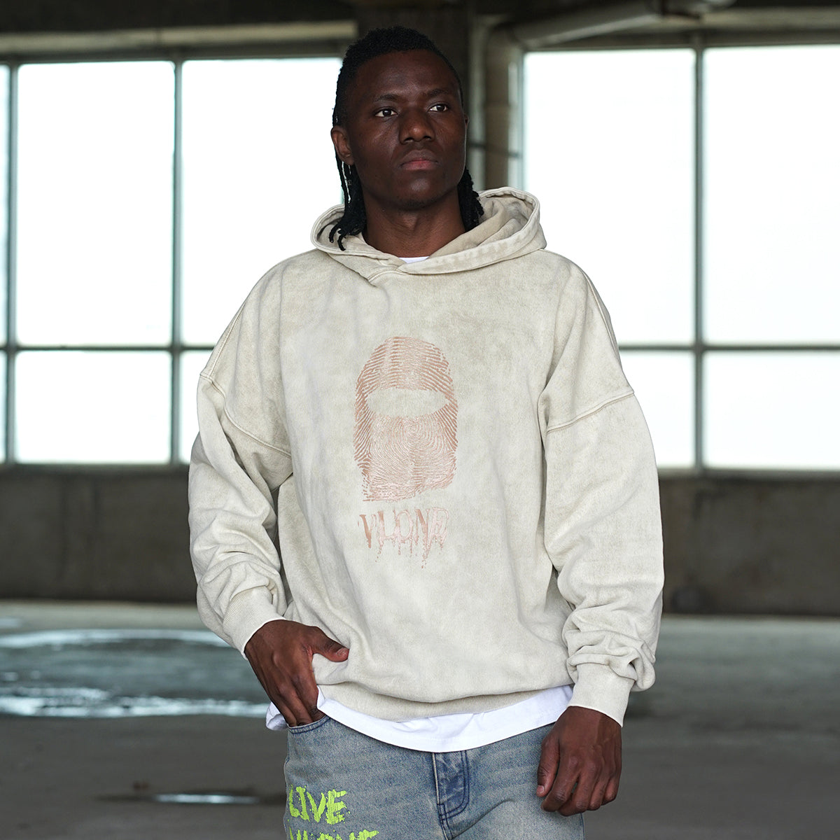 VLONE Finger Print Logo Hoodie 'Beige Red' VLHD24004-BE