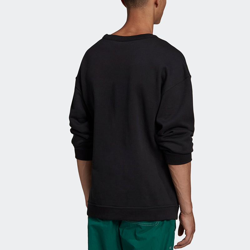 Men's adidas originals Silicon Crew Logo Label Sports Round Neck Pullover Black GN3293