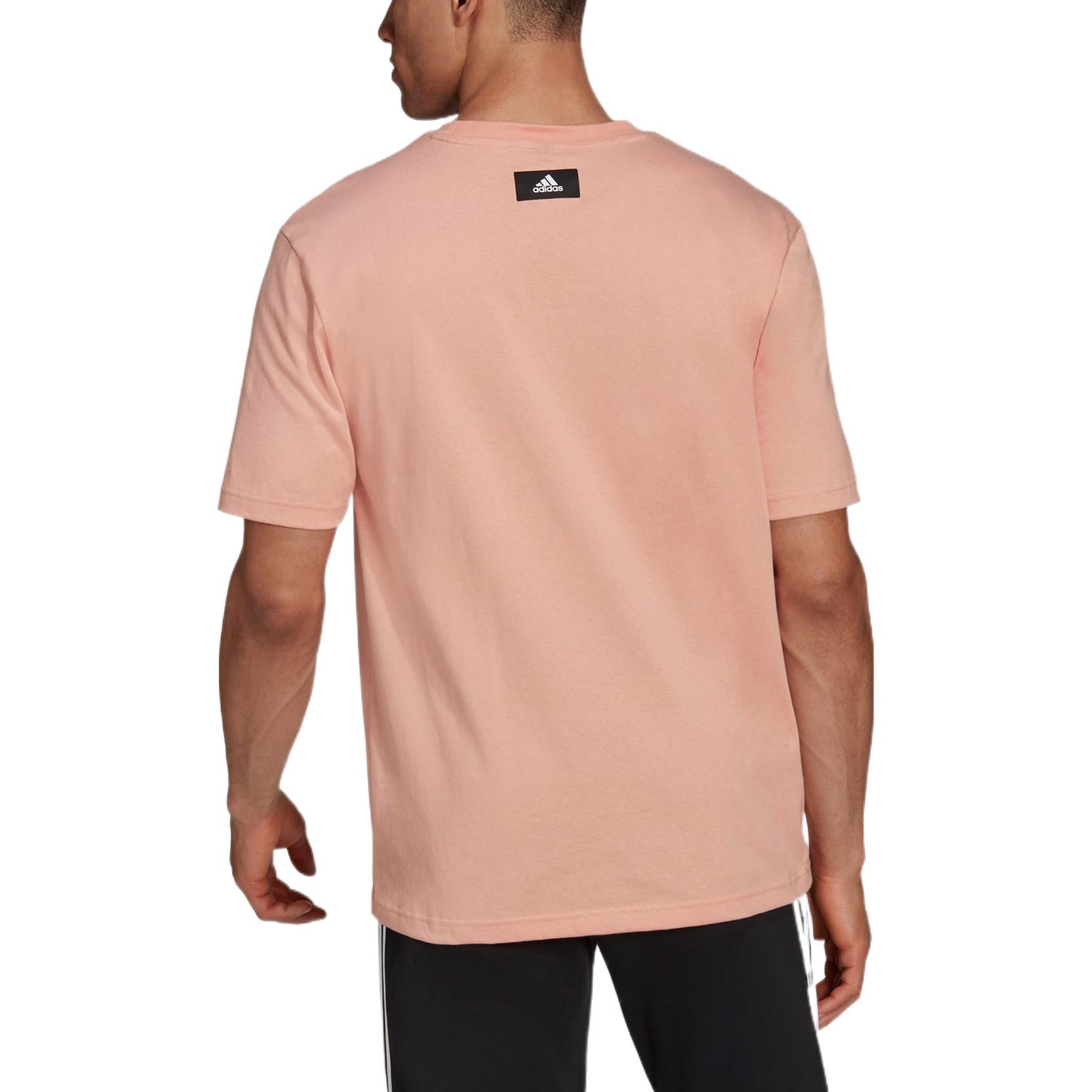 Men's adidas Logo Printing Pattern Round Neck Pullover Short Sleeve Pink T-Shirt H39748