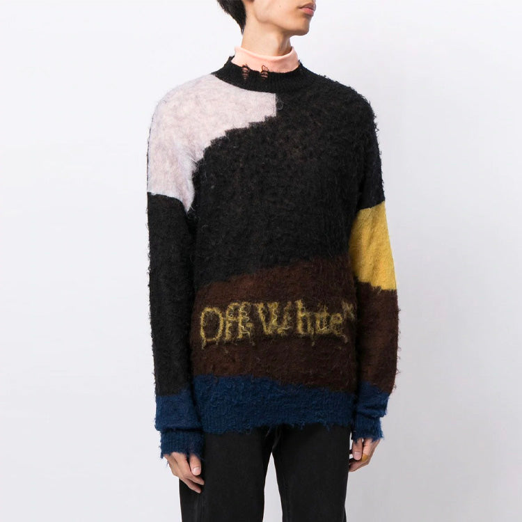Off-White Cozy Round Neck Splicing Colorblock OMHE062F20KNI0010825