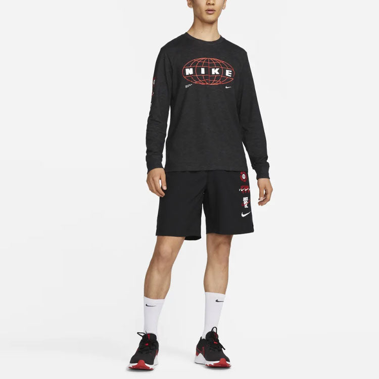 Men's Nike Logo Printing Round Neck Pullover Long Sleeves Black T-Shirt DR7542-010