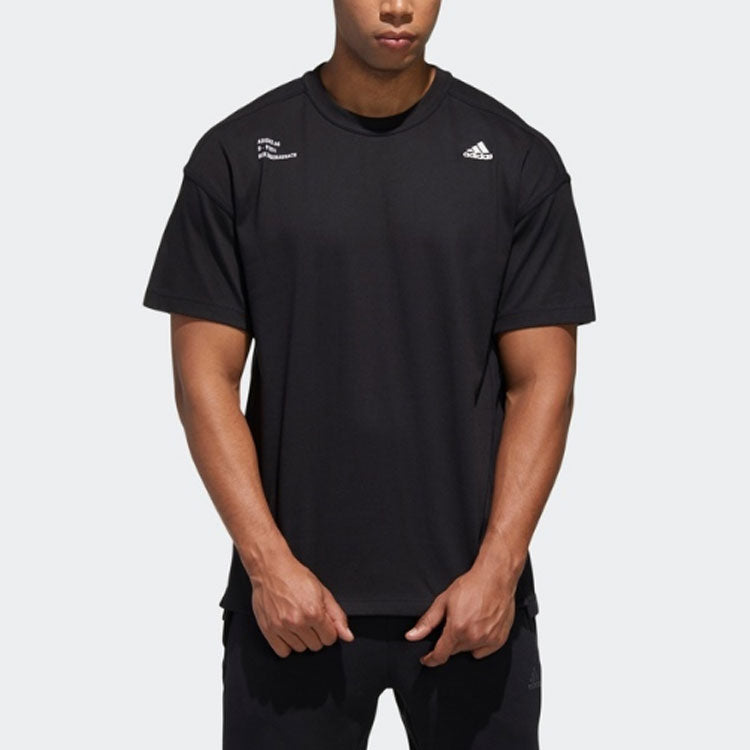 adidas M Tech Tee Logo Printing Loose Sports Round Neck Short Sleeve Black FT6629