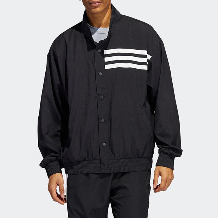 Men's adidas SS22 Athleisure Casual Sports Stand Collar Long Sleeves Jacket Autumn Black HF4200
