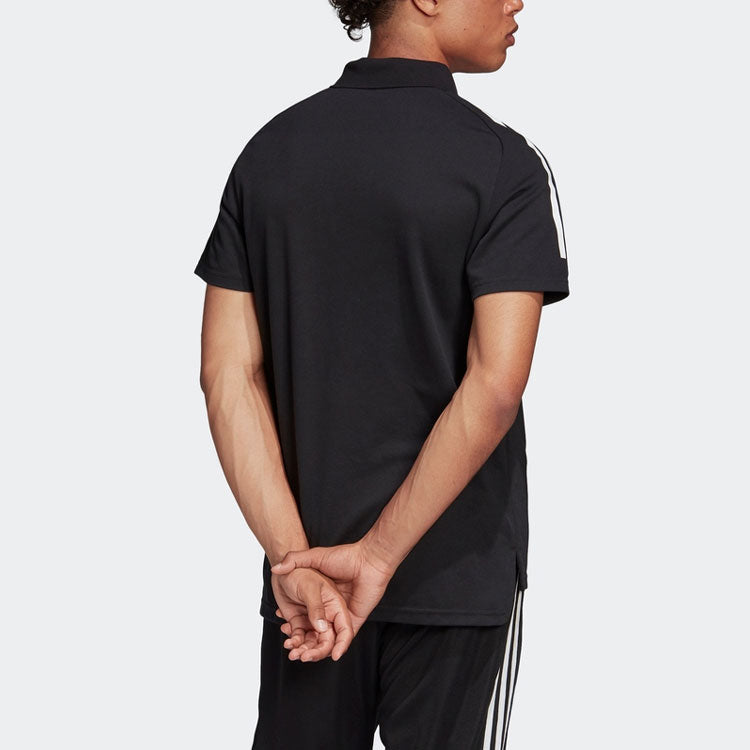 adidas Logo Embroidered Stripe Sports Short Sleeve Black Polo Shirt ED9249