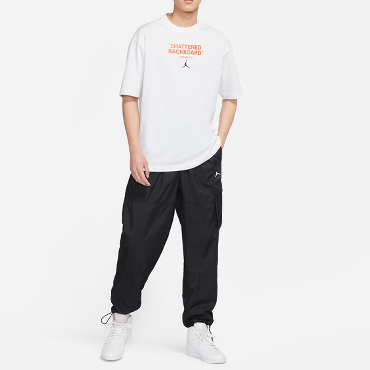 Men's Air Jordan Alphabet Pattern Round Neck Short Sleeve White T-Shirt DV9727-100