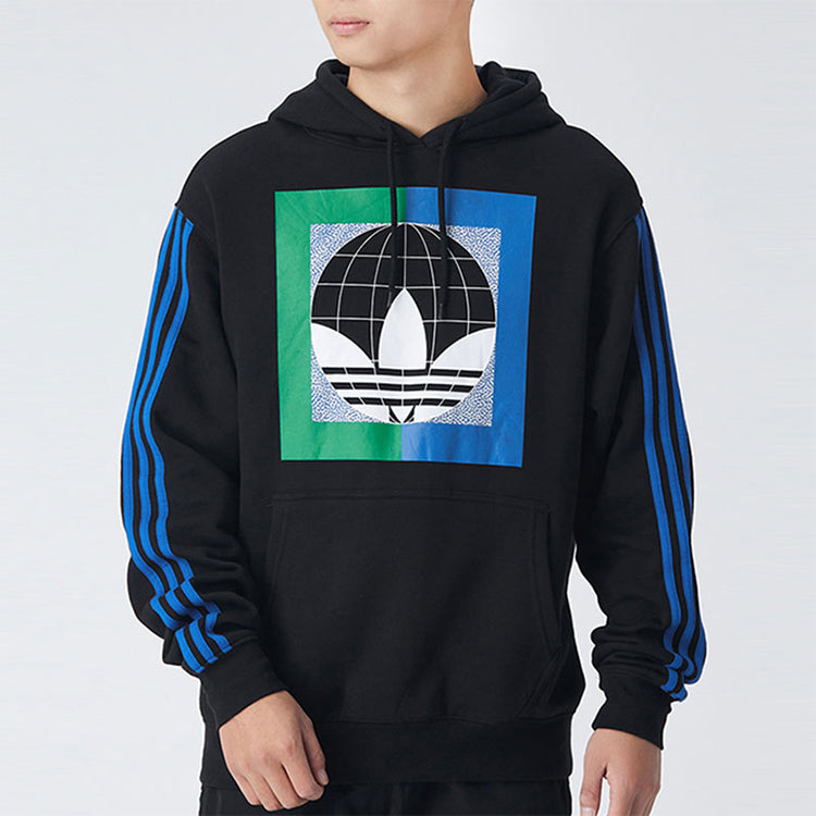 adidas originals Colorblock logo Printing Fleece Lined hooded Pullover Black GD2117