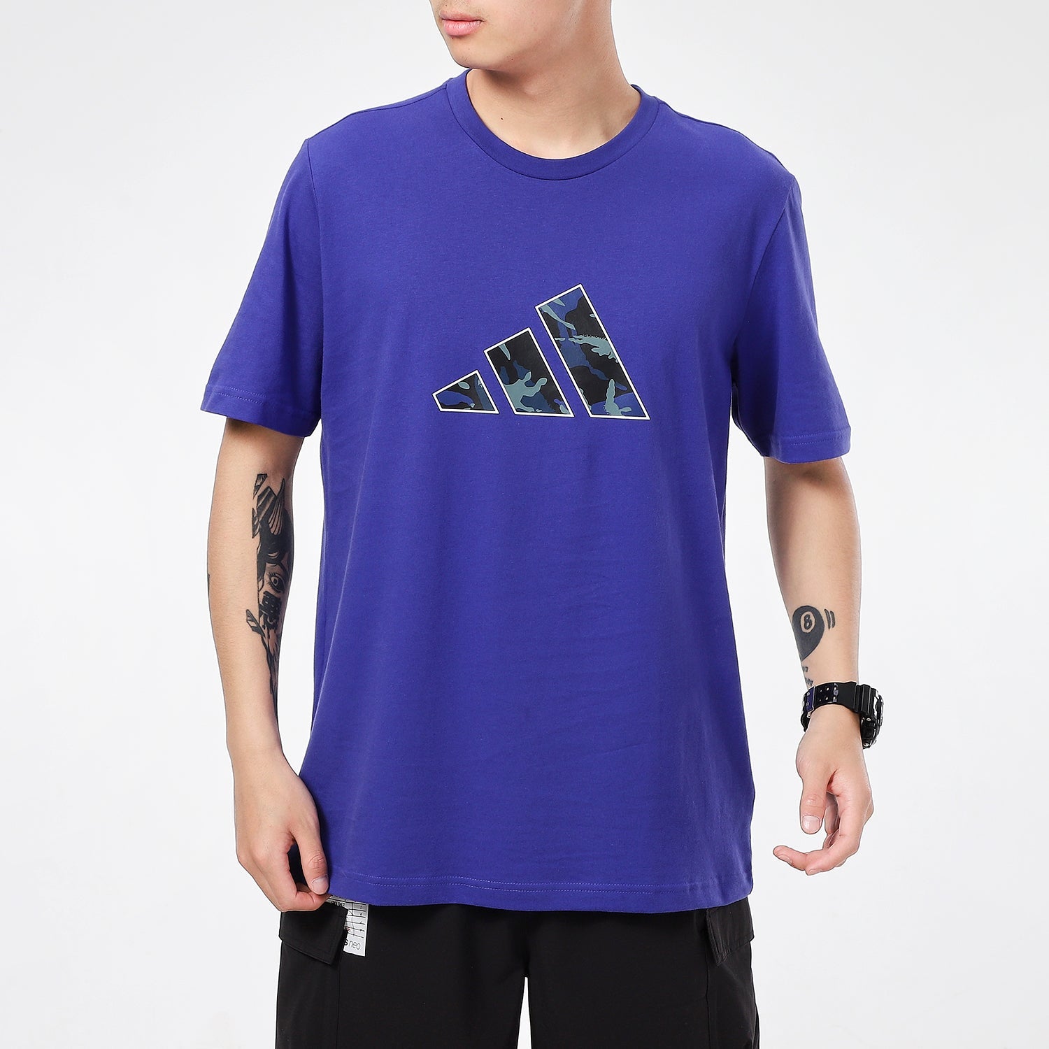 adidas Camouflage Logo Casual Sports Short Sleeve Purple GP0850