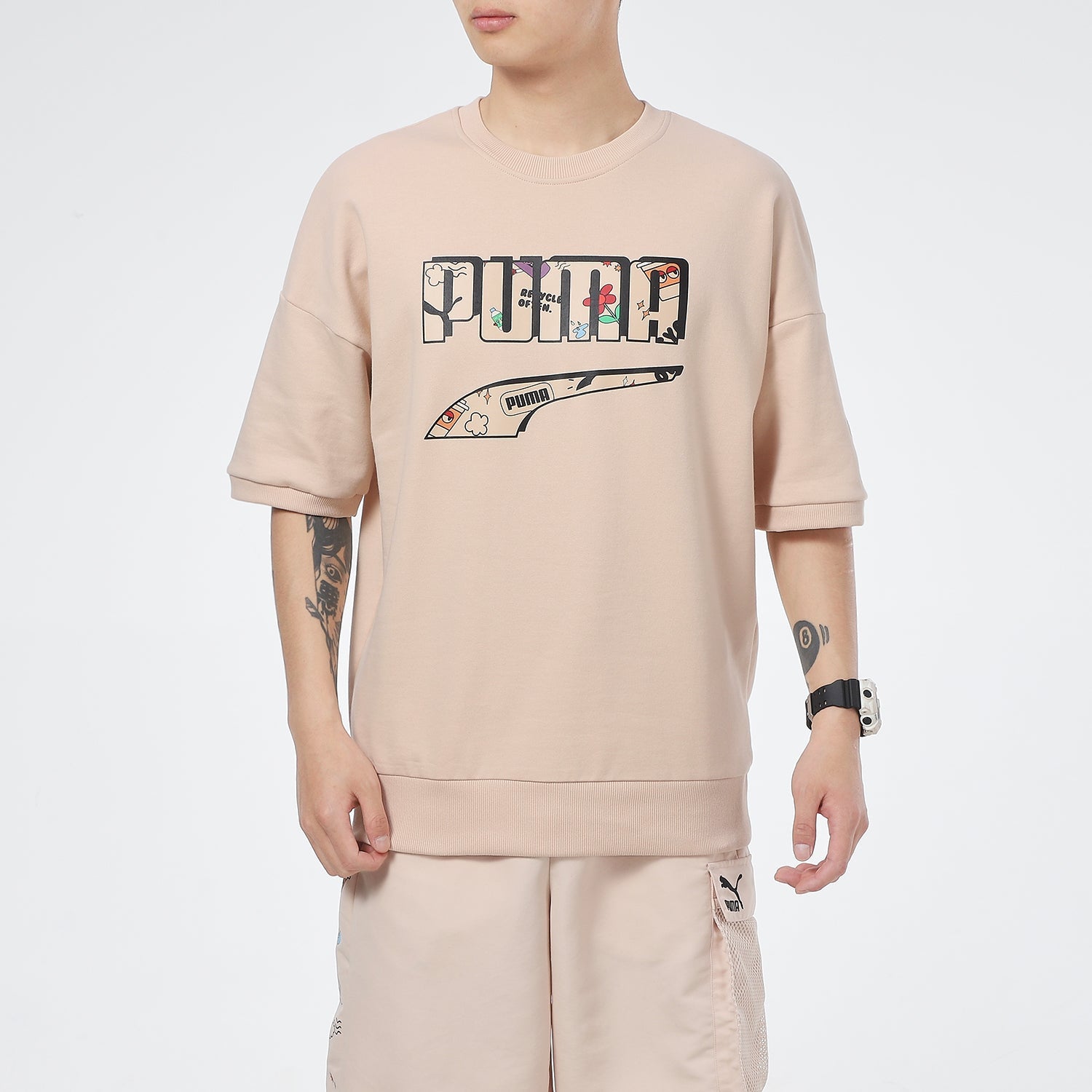 PUMA Logo T-Shirt 'Beige Black' 532041-68