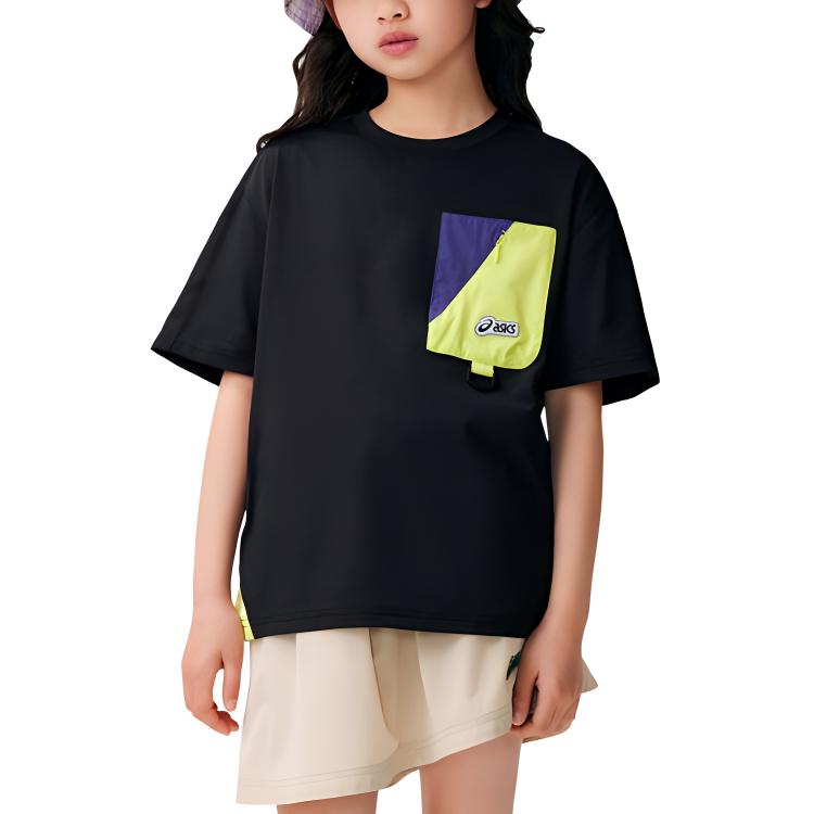(GS) ASICS Logo Patched Pocket T-Shirt 'Black' 332241173013-001