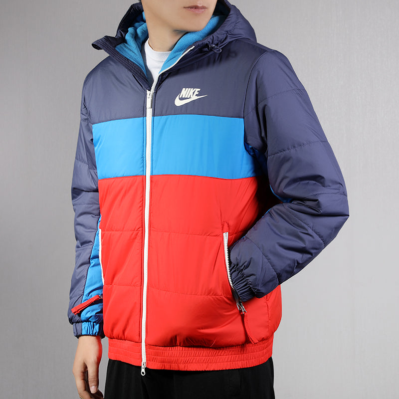 Nike Colorblock Casual Sports Stay Warm Windproof fleece inner lining hooded Blue BV4684-557