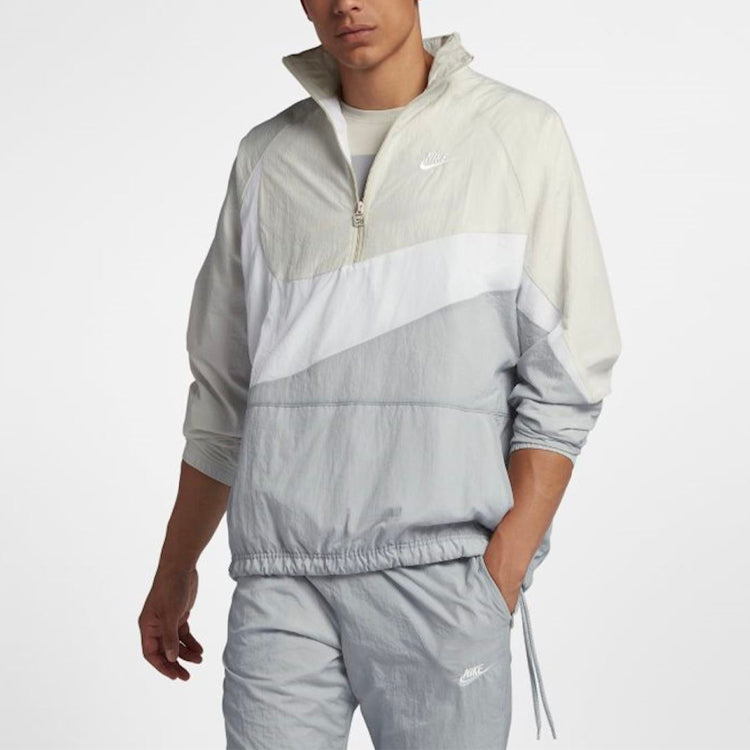 Nike Logo Colorblock Half Zipper Stand Collar Jacket Creamy White AJ2696-012