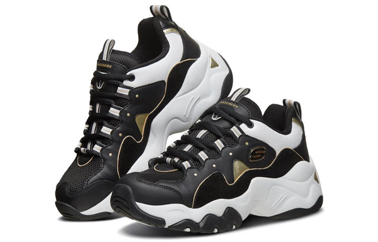 (WMNS) Skechers D'lites 3.0 Sneakers Black/White/Gold 88888374-BKGD