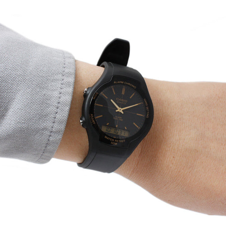 CASIO Quartz Waterproof Mens Black Analog/Digital Combo AW-90H-9E
