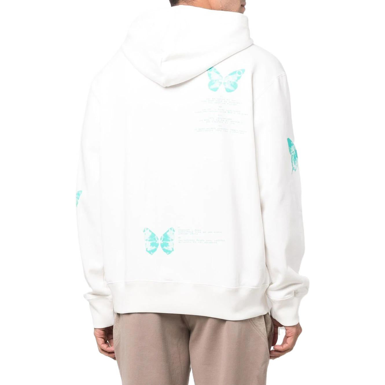 Men's adidas originals Butterfly Printing Hooded Drawstring Long Sleeves White HF4793
