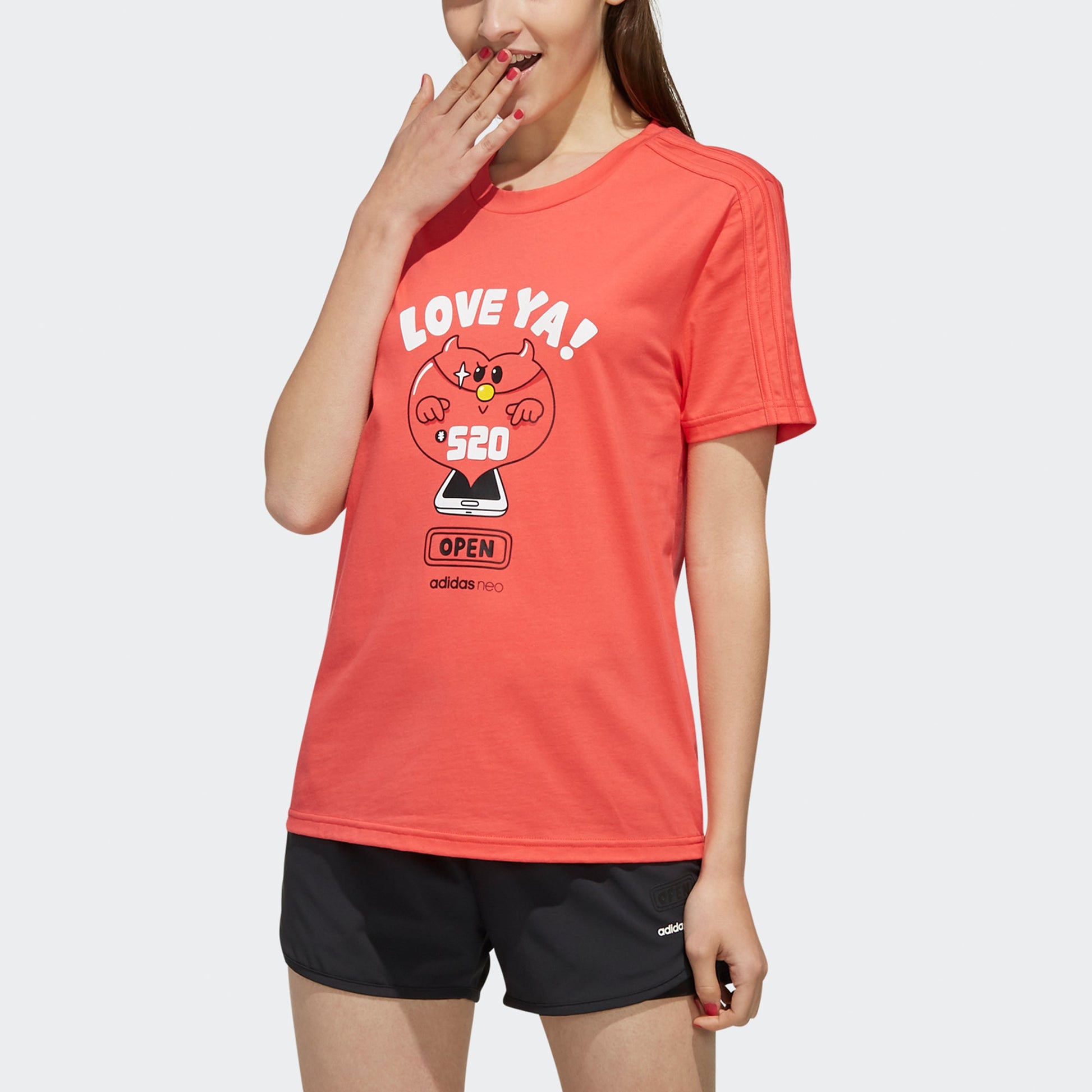 (WMNS) adidas neo Tee Envlp T Casual Sports Cartoon Alphabet Printing Short Sleeve Red FN0915