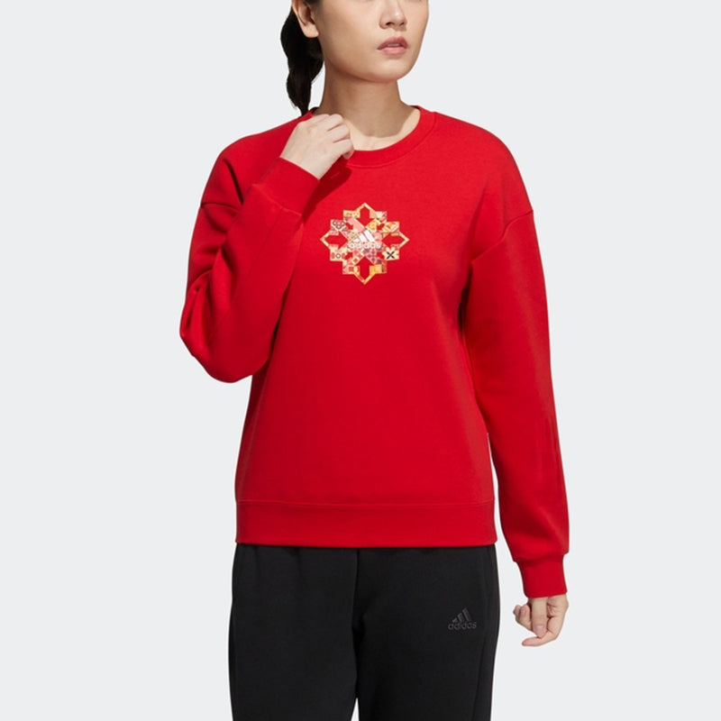 (WMNS) adidas Cny Sweat limited Funny Pattern Sports Round Neck Hoodie Red HC2804