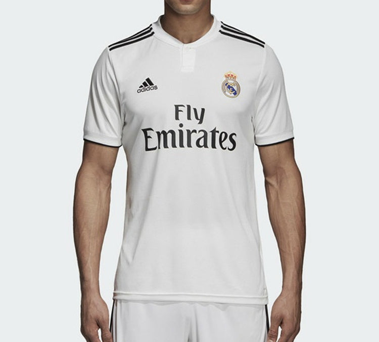 adidas real Madrid 18-19 Season Fan Edition Home Alphabet Logo Stripe Sports Soccer/Football Short Sleeve Jersey White DH3372