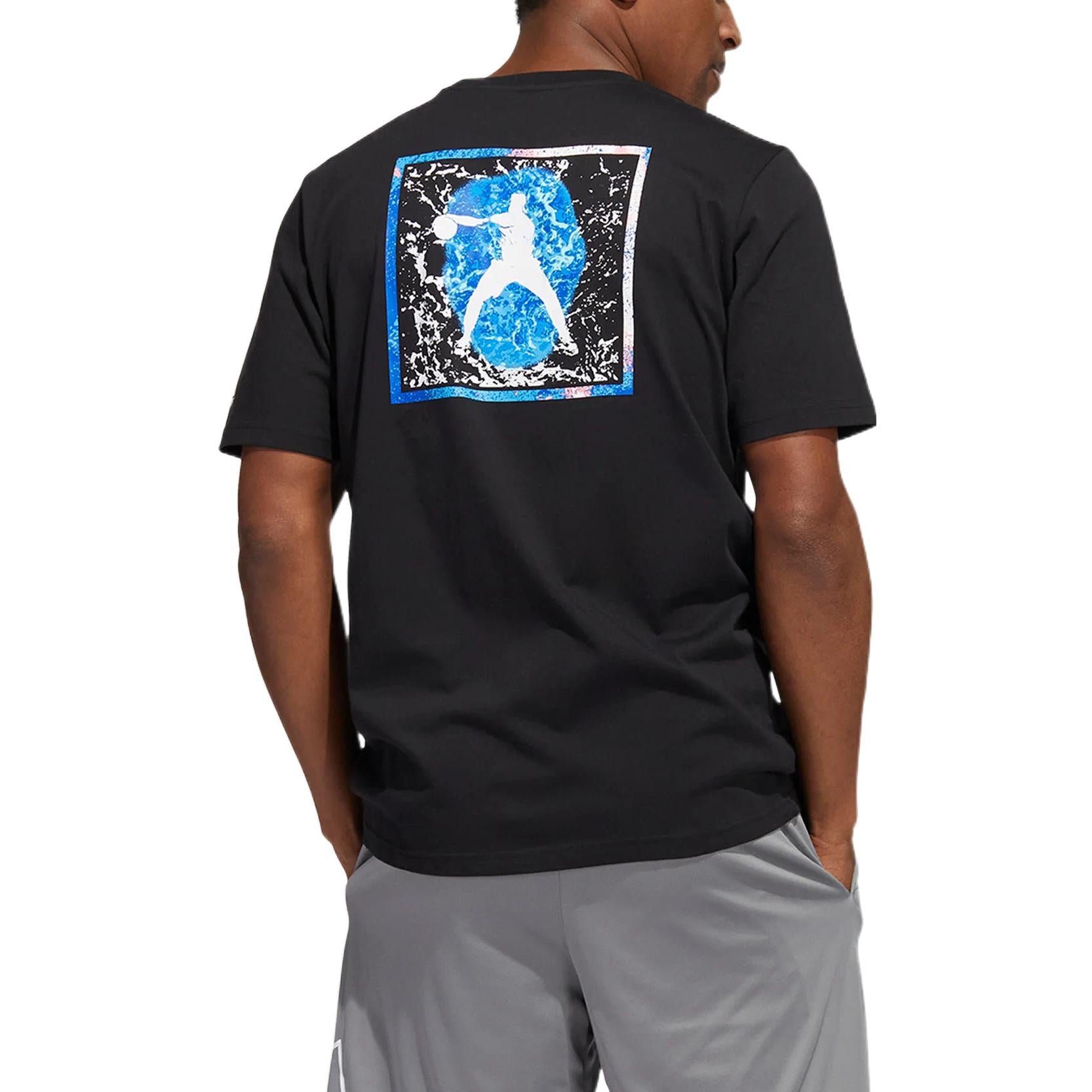Men's adidas Rose Tee Back Logo Printing Round Neck Pullover Short Sleeve Black T-Shirt HH8943