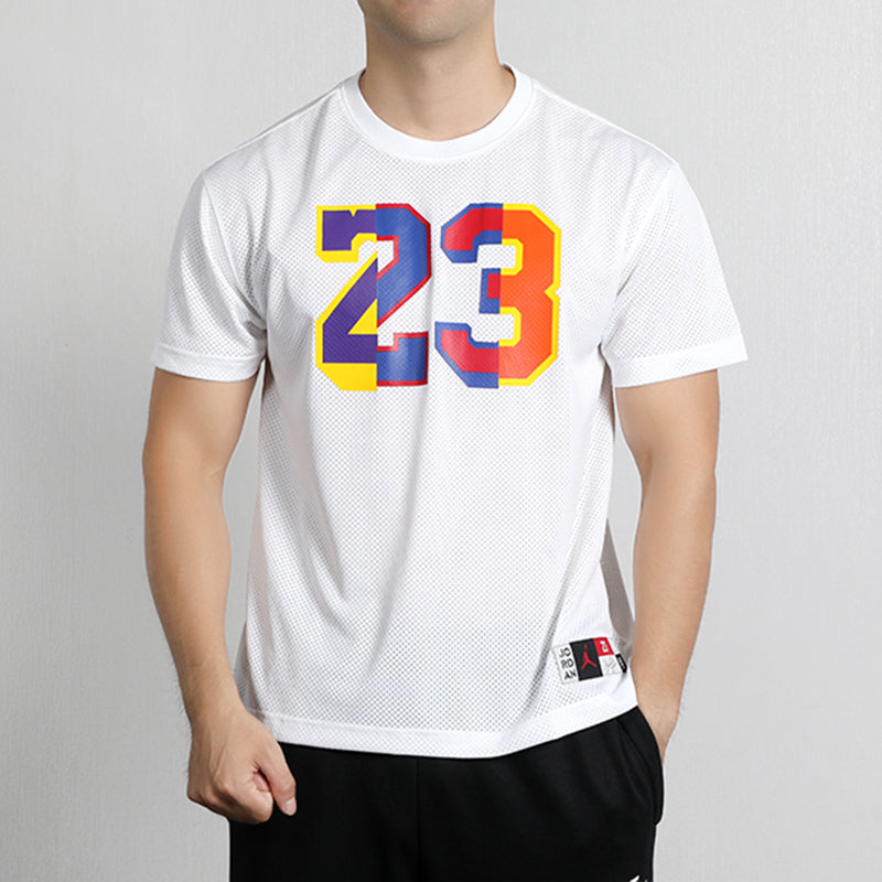 Air Jordan Dna Printing Mesh Breathable Sports Round Neck Short Sleeve White AV0117-100