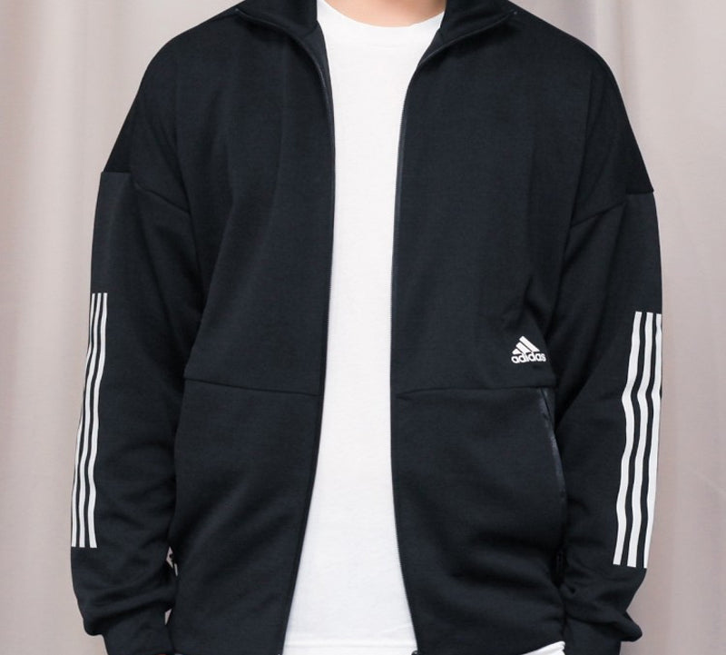 adidas Plaid Knitted Casual Jacket Men Black FM5322