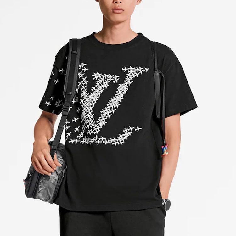 Men's LOUIS VUITTON FW21 Small Logo Round Neck Printing Short Sleeve Black 1A7PZS