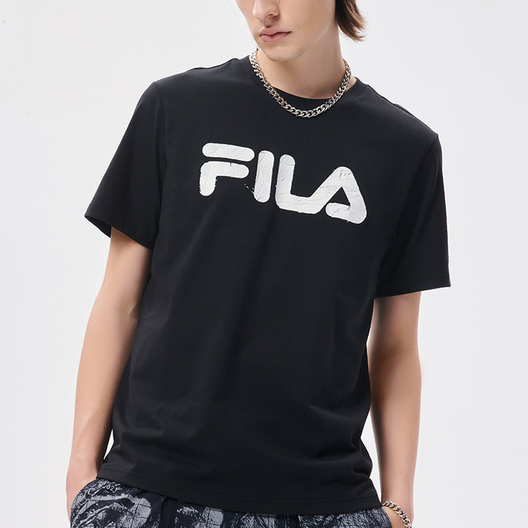 Men's FILA FUSION Rock Logo Printing Sports Short Sleeve Dark Black T-Shirt T11M133105F-BK