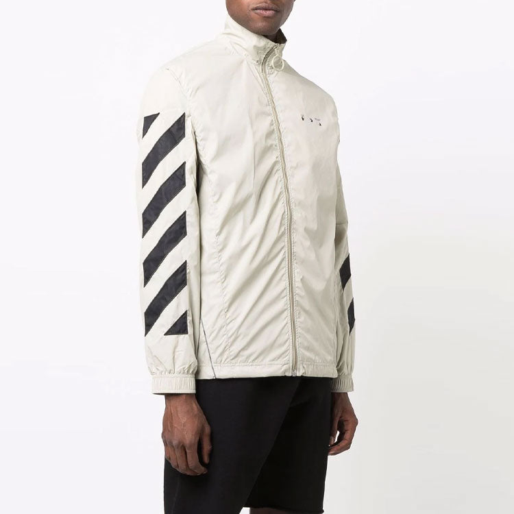 Men's Off-White SS21 Diagonal Stripes Pattern Printing Jacket Beige OMBD022F21FAB0011710
