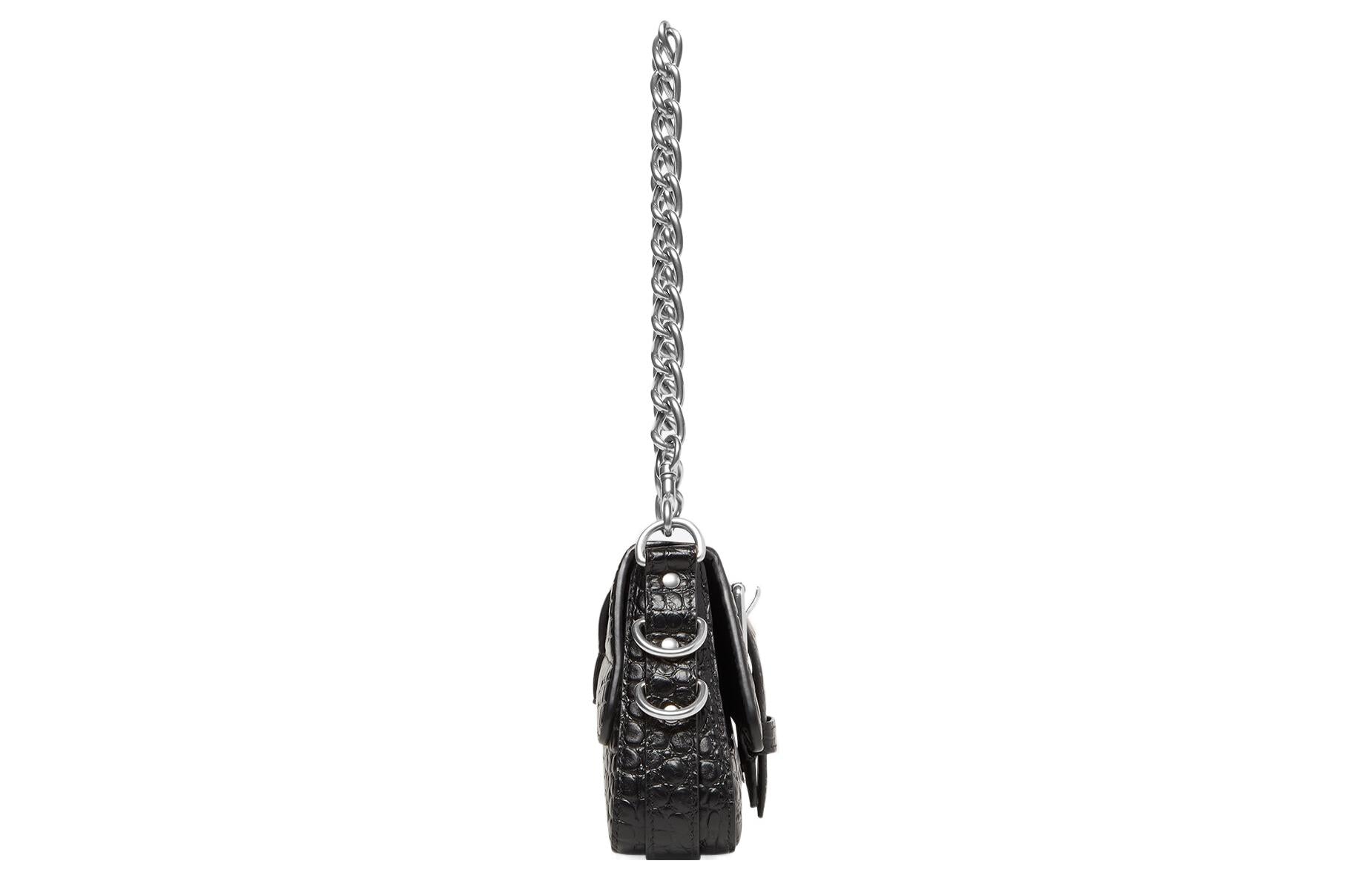 (WMNS) Balenciaga Lindsay Small Crocodile Embossed Shoulder Bag 'Black' 701141210C91000