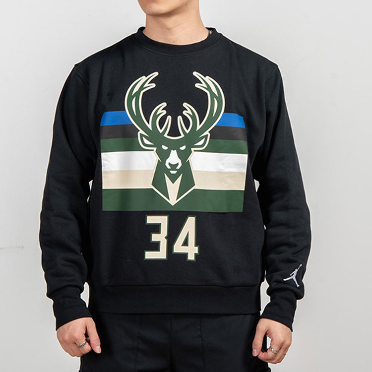 Air Jordan NBA Milwaukee Bucks Sports Fleece Round Neck Black DC0814-010