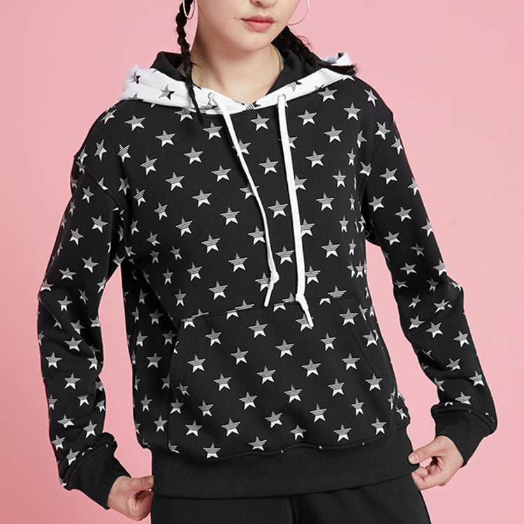 (WMNS) Converse Printing Casual Sports Hoodie Black 10020882-001