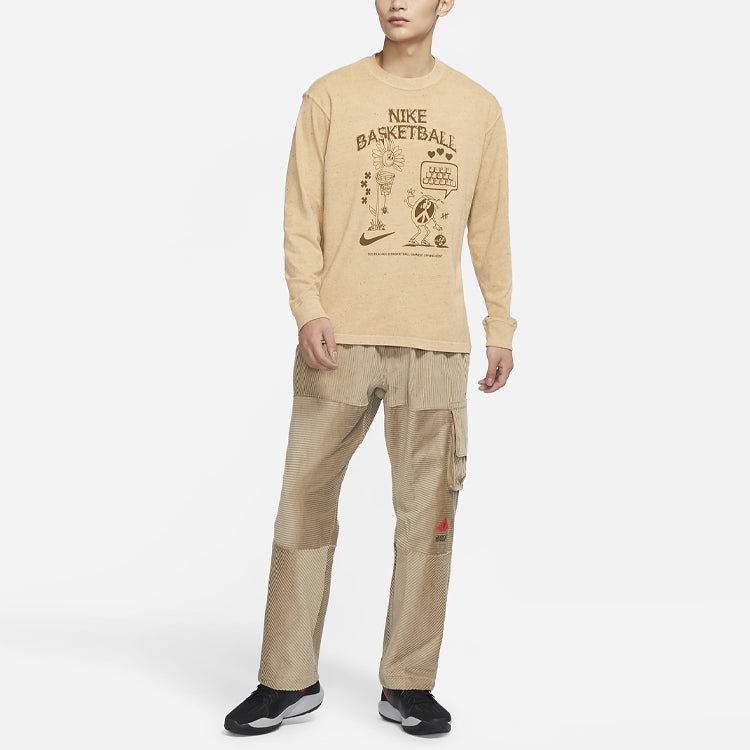 Men's Nike Alphabet Cartoon Pattern Printing Long Sleeves Brown T-Shirt DN3045-101