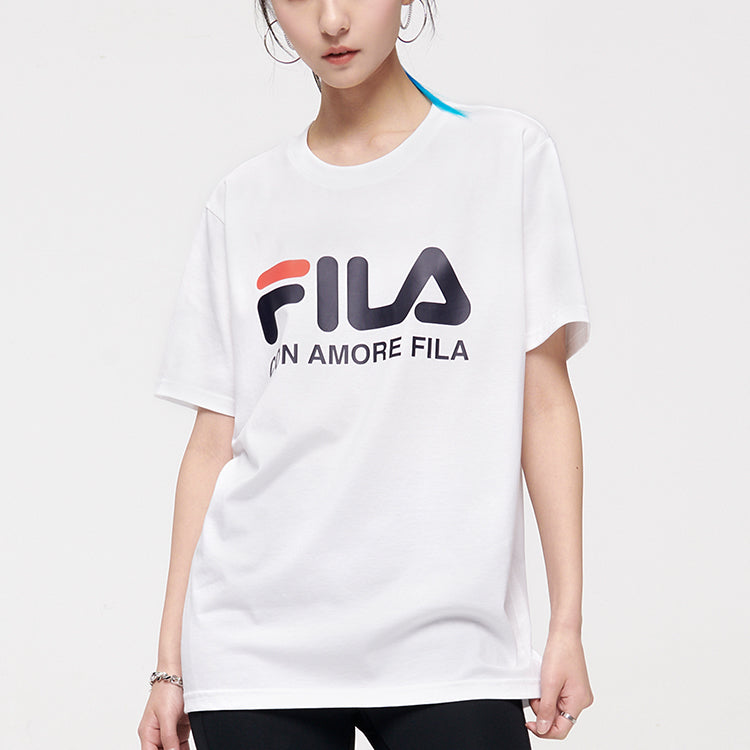 Men's FILA FUSION Logo Printing Casual Round Neck Short Sleeve White T51M829150D-WT