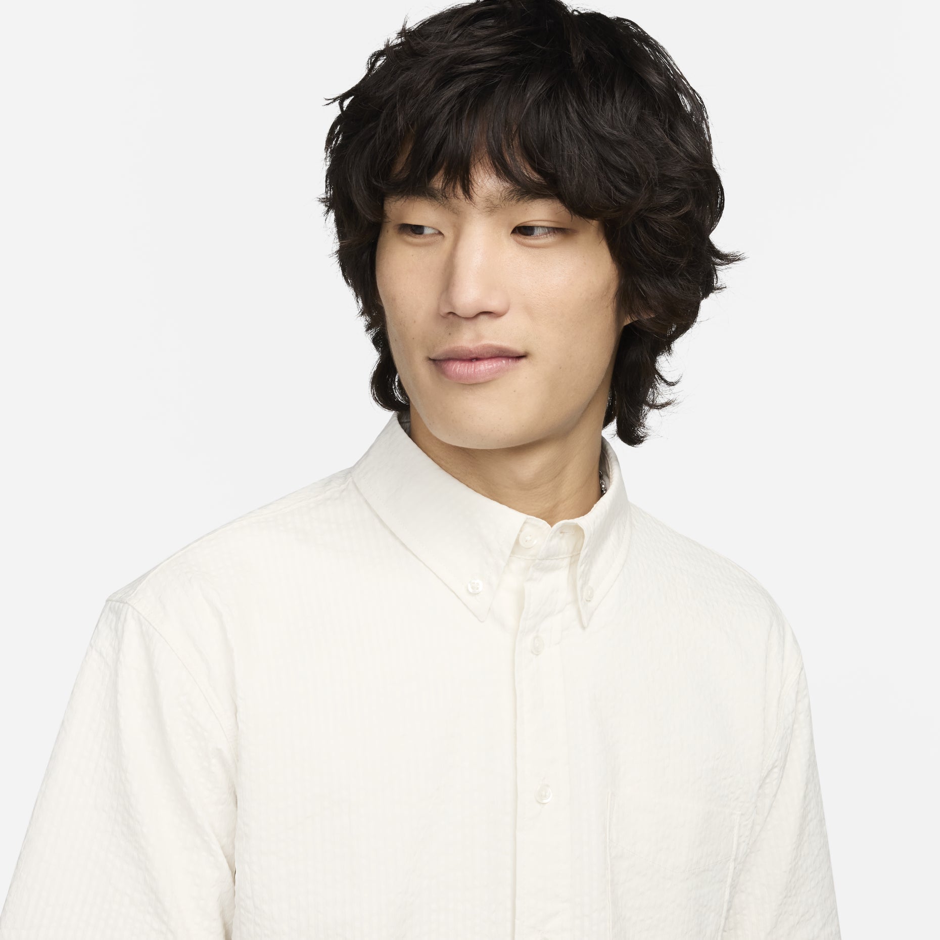 Nike Short Sleeve Seersucker Button-Down Shirt Asia Sizing 'Phantom' FN3223-030