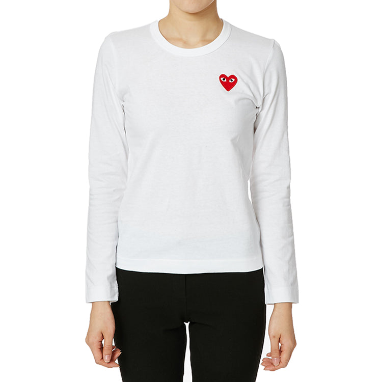 (WMNS) COMME des GARCONS PLAY Small Logo Long Sleeves Tee 'White Red' AZ-T117-051-2