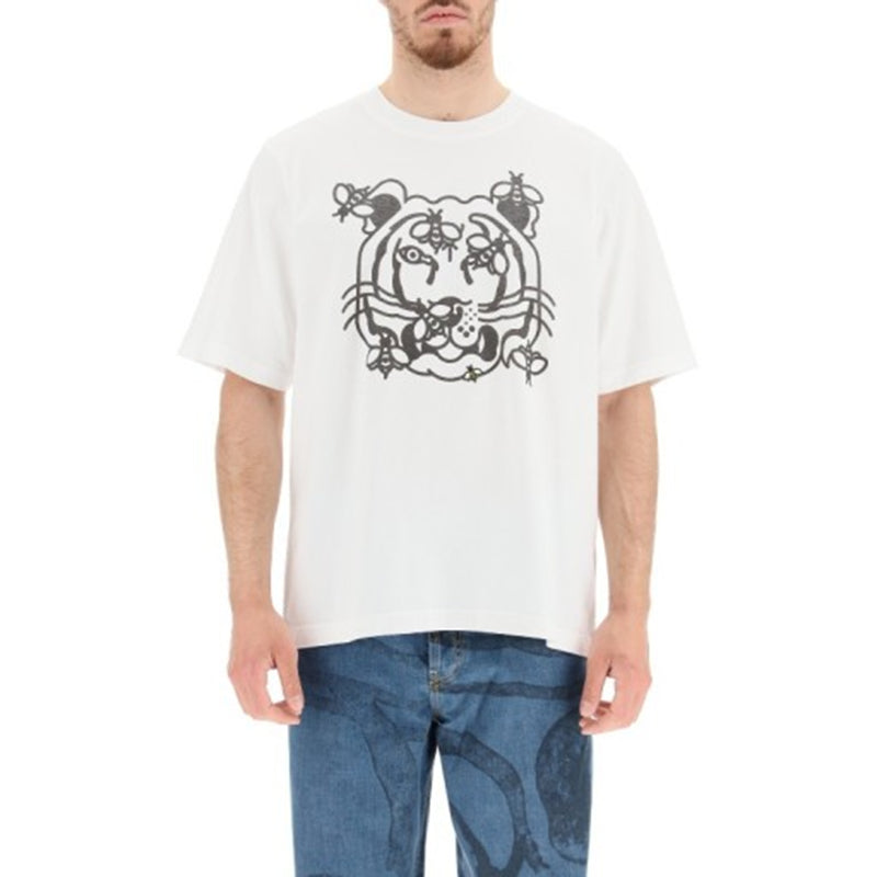 Men's KENZO SS21 Tiger Head Pattern Round Neck Short Sleeve White FB55TS0844SB-01B