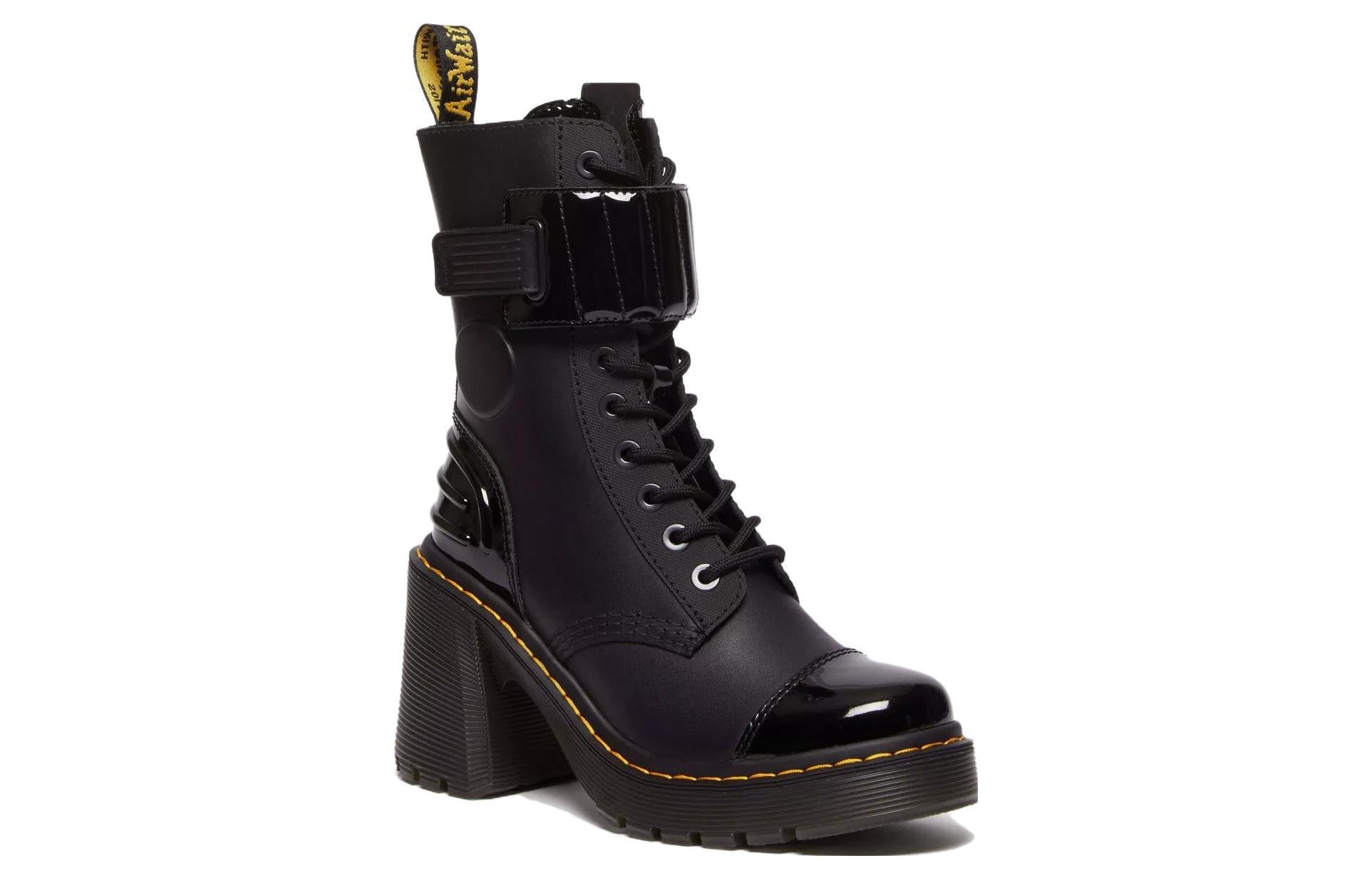 (WMNS) Dr. Martens Gaya 10-Eye Alternative Leather Heeled Boots 'Black' 31006001
