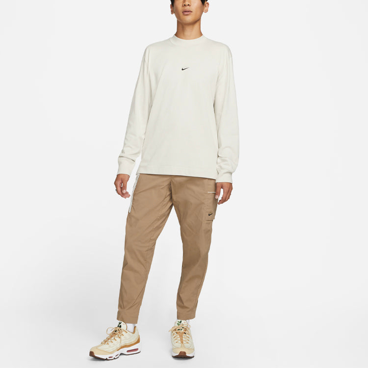 Men's Nike Logo Pattern Loose Round Neck Long Sleeves Autumn Beige T-Shirt DD7029-072